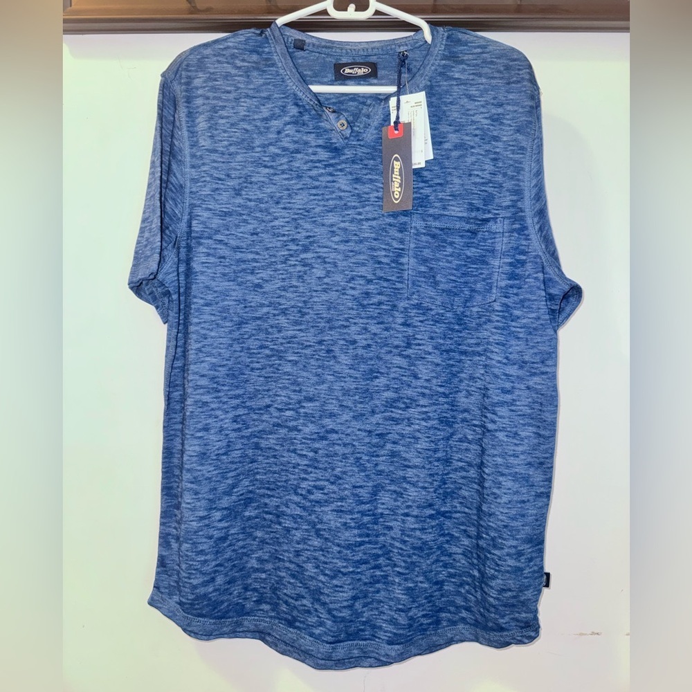NWT Buffalo Jeans Heather Blue Short Sleeve Pocket Tee Size Medium